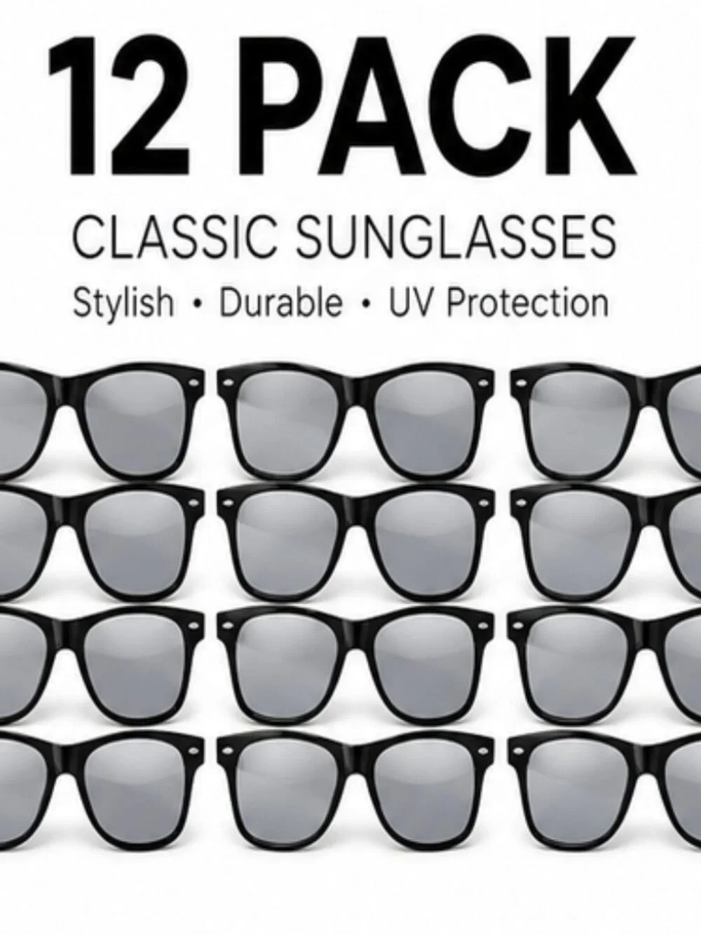 12 Pack Black Sunglasses Bulk Party Favors Retro Black Sunglasses UV400 Unisex